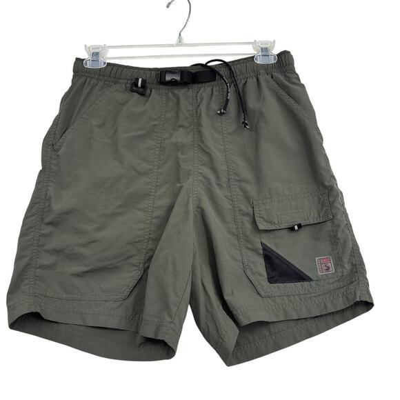 Eddie Bauer Sport Nylon Shorts Mens Size M Tall Green Mesh Brief Lining Belted - Picture 1 of 11